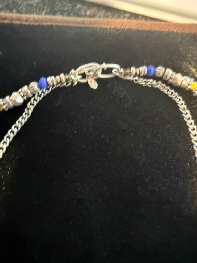 Premier Designs Multistrand Beaded Crystal Charm Necklace 17" Silver Tone