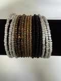Boho 15 Strand Beaded Memory Wire Cuff Bracelet Black Cream Bronze