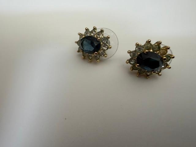 Earrings Glass Blue simulated  Sapphire and Rhinestone Post Stud