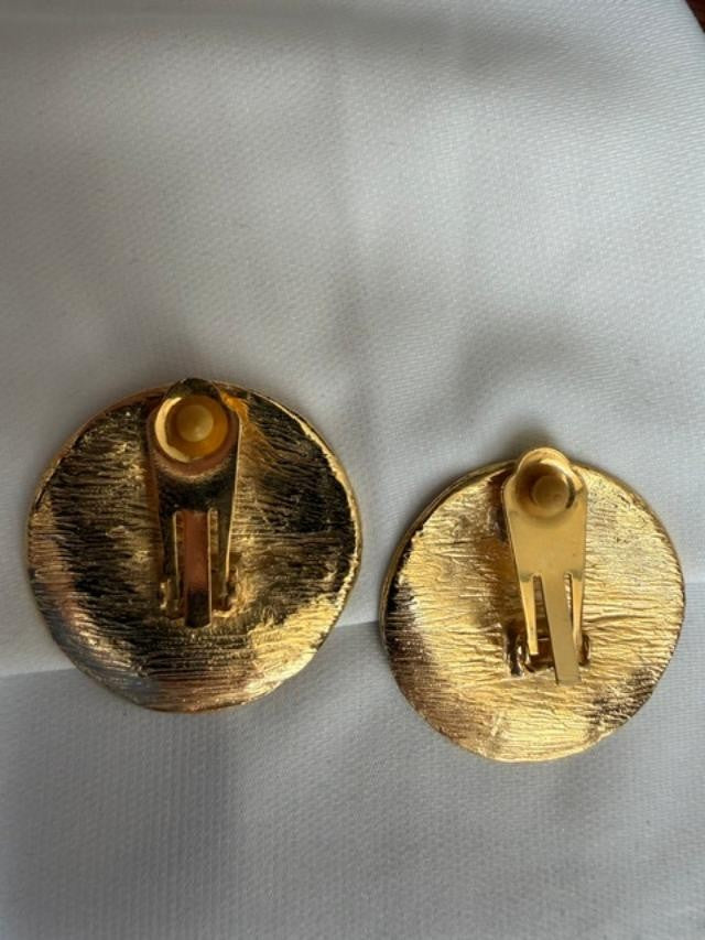 Vintage Clip-On Earrings. Blue & Gold Circle.,  1.5”Diam