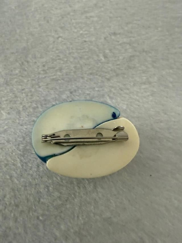 Vintage Blue and White Abstract Swirl Pin 1.5" Mod Retro