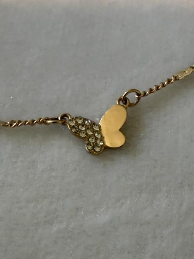 Dainty Gold Tone Butterfly Rhinestone Necklace 15.5–17.5” Adjustable
