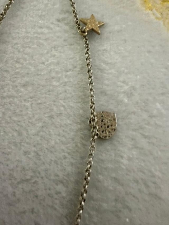 AEO American Eagle Silver Tone Charm Necklace 27" Peace Sign Heart Star