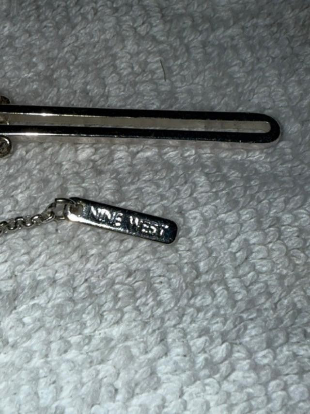 Nine West Silver Tone Long Bar Pendant Necklace 25" Open Minimalist Layered Look