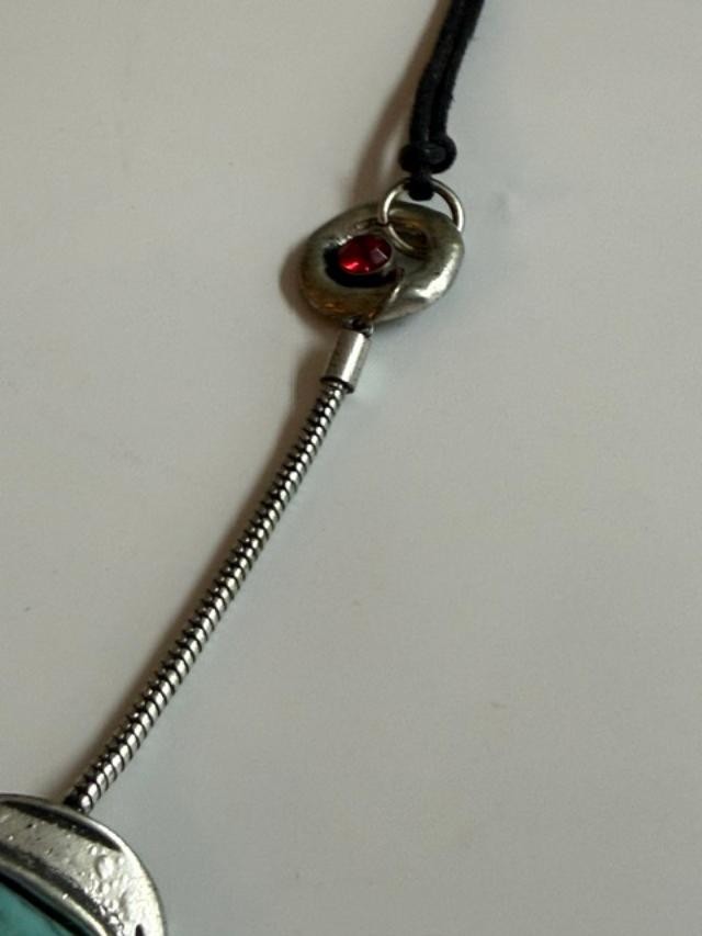 Boho Silver Tone Red Turquoise Color Cabochon Lariat Necklace 26