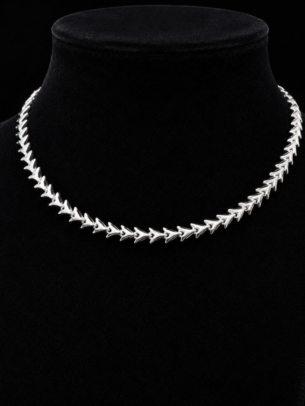 Vintage Monet Silver Tone Chevron Arrow Link Choker Necklace Signed