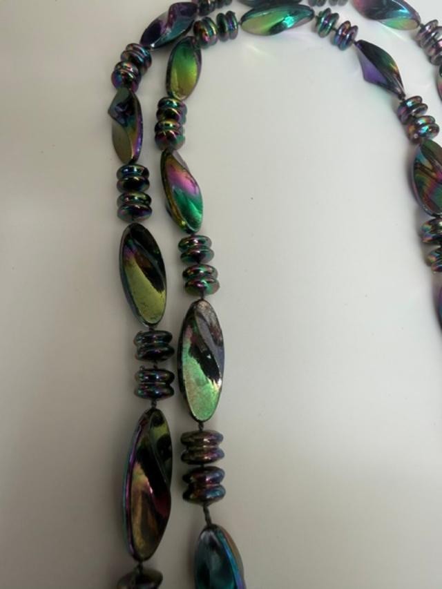 36" Rainbow Iridescent  Bead Necklace Long Costume Jewelry