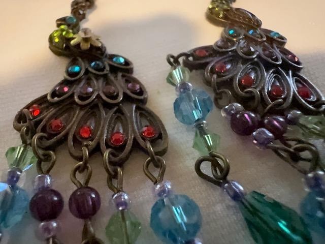 peacock rhinestone and crystal earrings