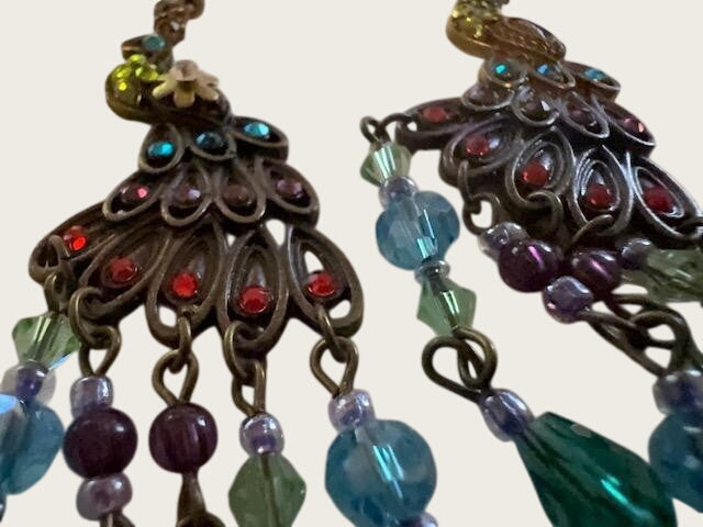 peacock rhinestone and crystal earrings