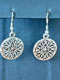 Silver-Tone Filigree Floral Medallion Dangle Earrings .75 Inch Boho