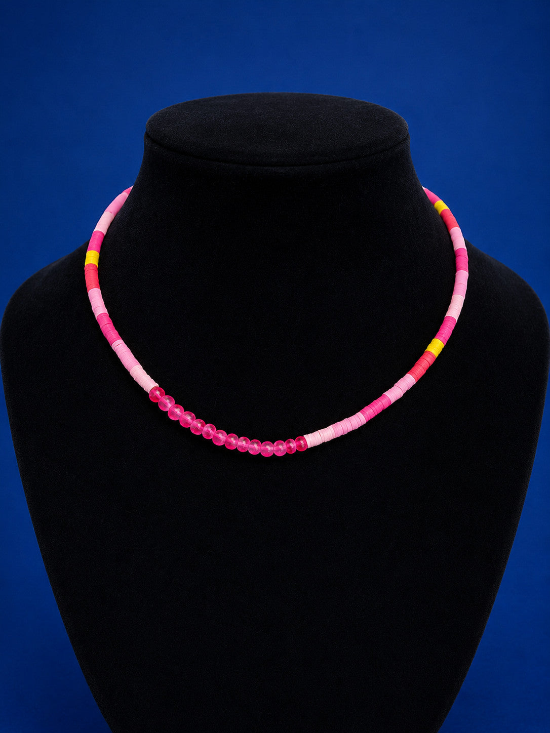 ink Heishi Bead Choker Necklace Colorful Yellow Accent Boho 15 Inch
