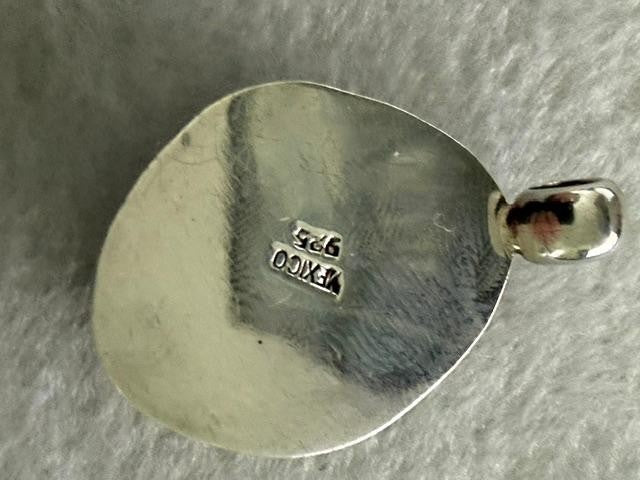 Mexico 925 Sterling Silver Dichroic Glass Pendant Blue Green Teardrop 1.25"