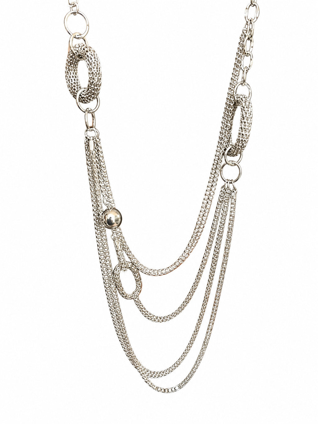 Silver Tone Multi Chain Statement Necklace Layered Oval Link Draped Fashion Jewe