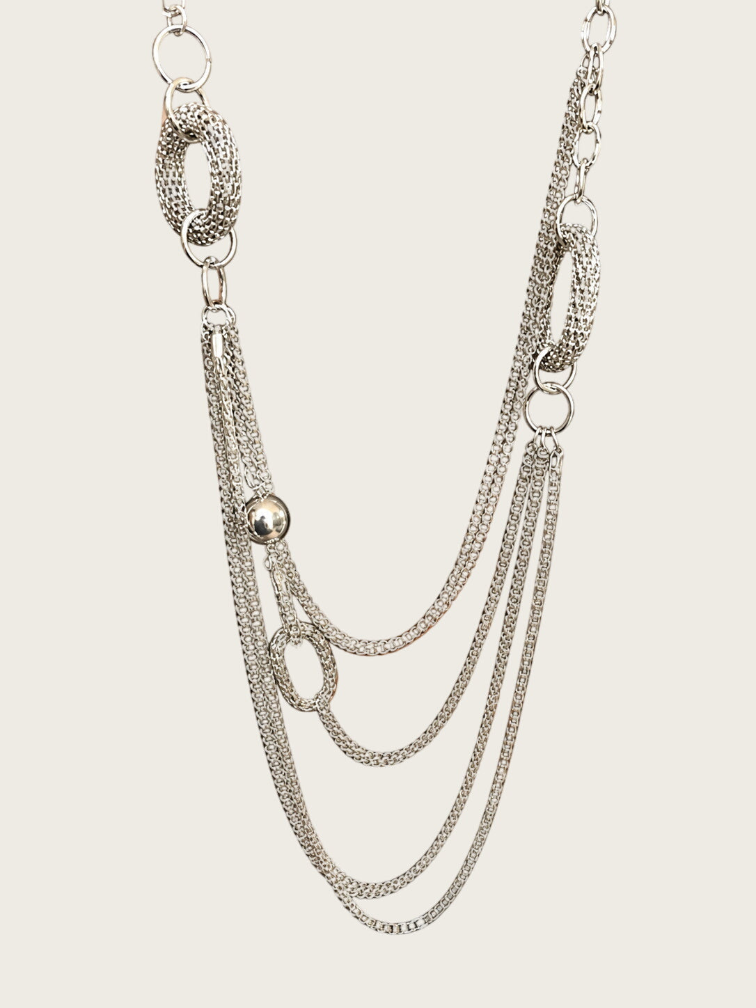 Silver Tone Multi Chain Statement Necklace Layered Oval Link Draped Fashion Jewe