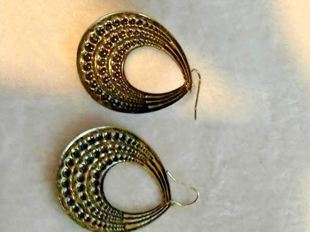 Antiqued brass Tone Tear Drop  Dangle  pierced earrings