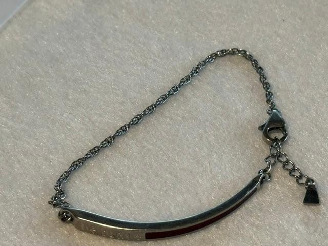 Bravelets 316L Stainless Steel Red Enamel Crystal Curved Bar Bracelet, 8"