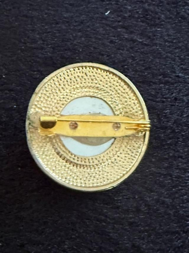 OOAK Faux Pearl Gold Tone Round Brooch Upcycled Vintage Earring Pin 1.5"