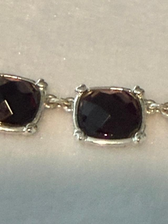 Garnet Red Faceted Glass 5-Stone Silver Tone Necklace 16-19