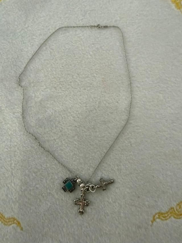 Silver Tone Cross Charm Necklace Religious Faith Dangle Charms 17 Inch
