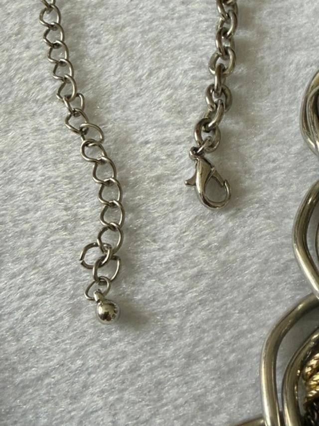 Mixed Metal Chunky Oval Link Multi Strand Statement Necklace Silver Gold Tone