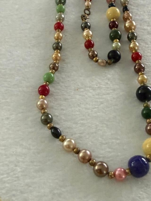 Vintage Multi Gemstone Glass Beaded Long Strand Necklace Boho Colorful 34 Inch