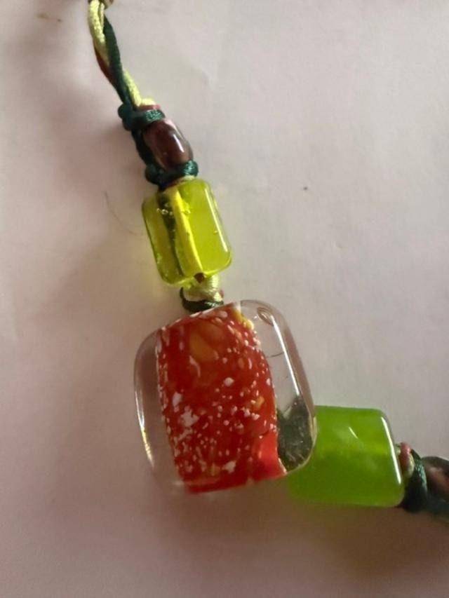 Vintage Colorful Glass Bead Cord Necklace & Earrings Set aprox 20 inch