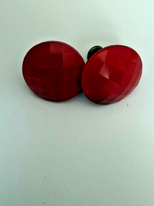 Vintage Red Faceted Earrings Screw Back Lightweight Plastic Round