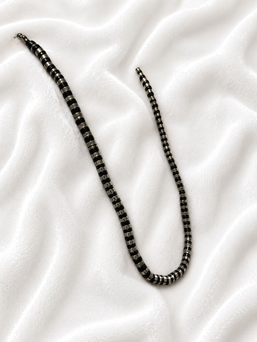 Vintage Hematite Heishi Bead Necklace 30" Gunmetal Silver Tone Boho
