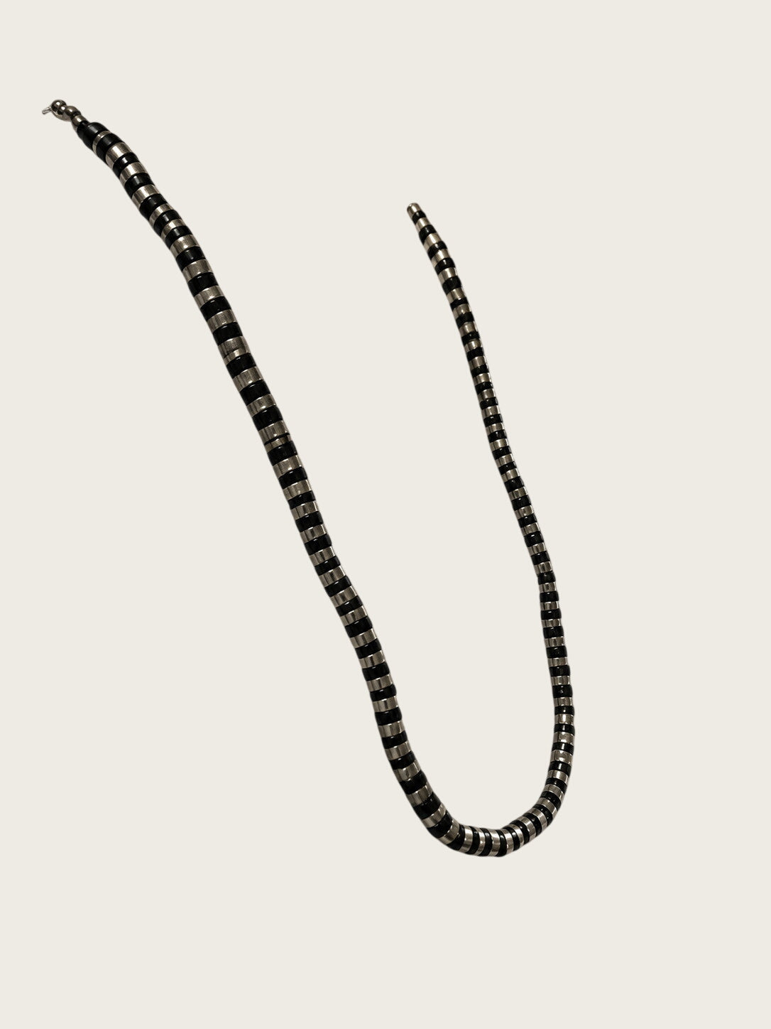 Vintage Hematite Heishi Bead Necklace 30" Gunmetal Silver Tone Boho