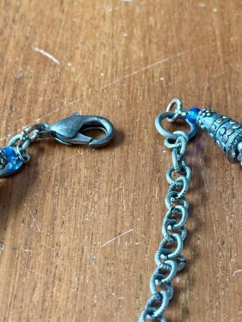 5-Strand Blue Gray Shell Crackle Bead Statement Necklace 24”