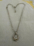 Axcess Liz Claiborne Silver Tone Ribbed Circle Pendant Necklace 18”