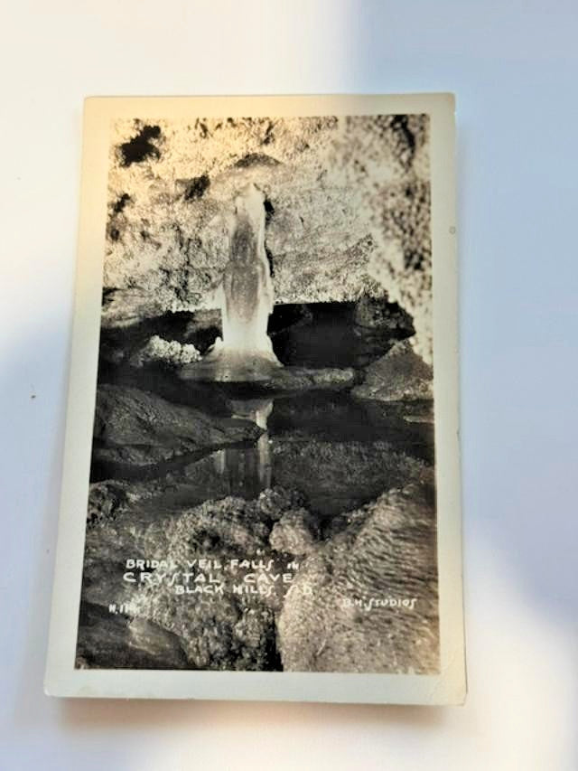 Vintage 1940s Bridal Veil Falls Crystal Cave Black Hills SD Real Photo Postcard