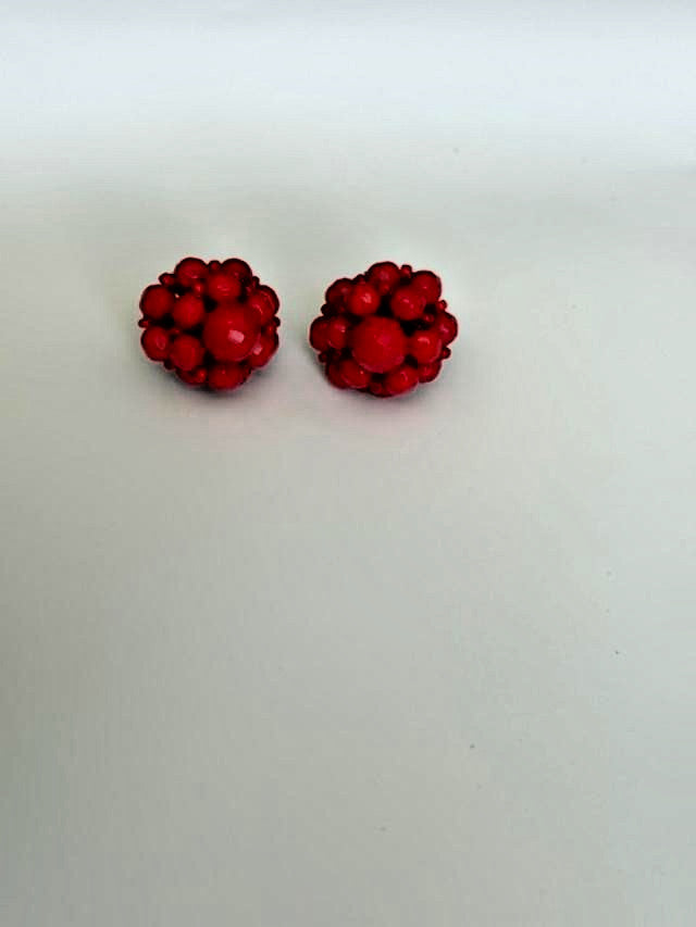 Red Ball Cluster Design Style Women's Earrings Jewelry 0.75" Screw On