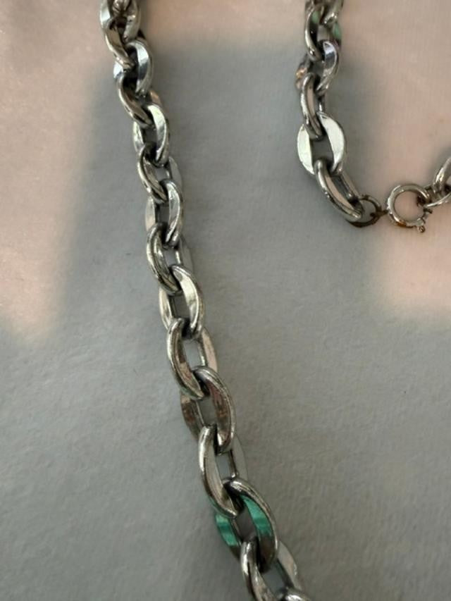 Chunky Silver Tone Oval Link Chain Statement Necklace 30” Unmarked