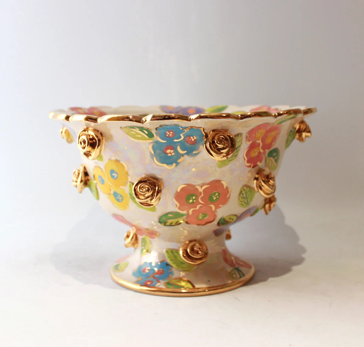 Rose Studded Salad Bowl on Plinth in Petit Fleur
