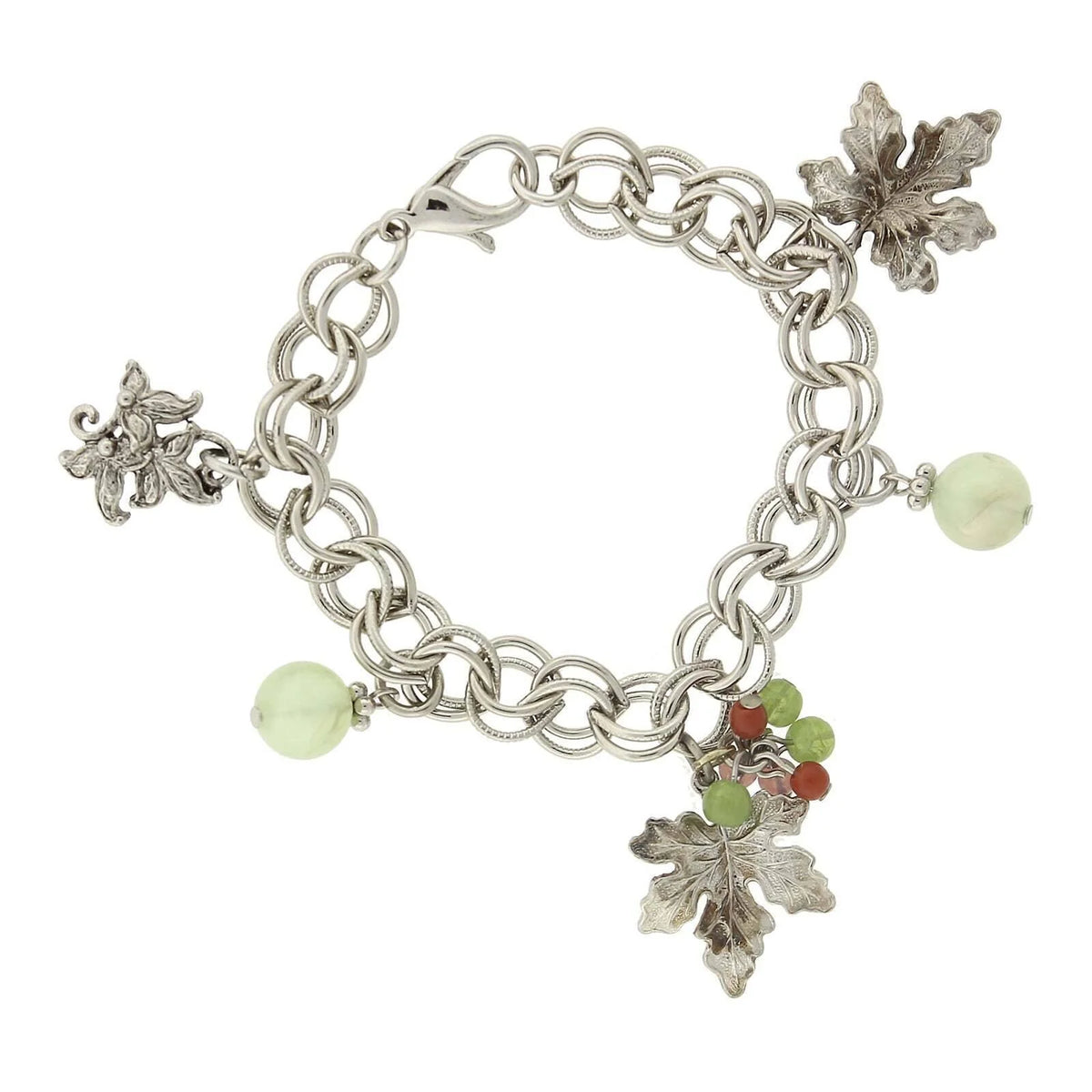 Winery Grape Leaves Multicolor Beads Charm Bracelet